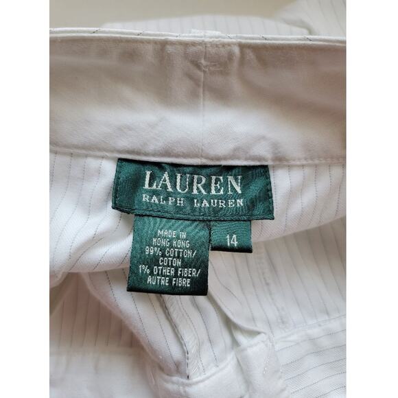 Ralph Lauren Pants Pinstripe Sz 14 Cotton Career White Black - Picture 3 of 13